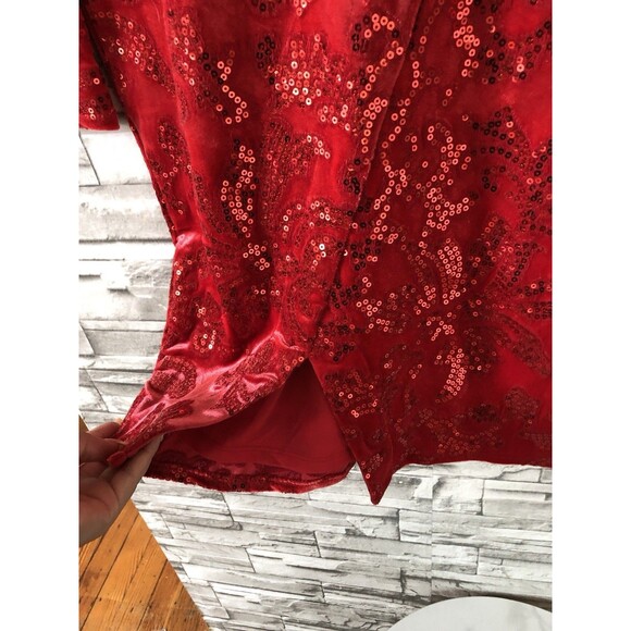 VENUS Vixen Ruby Red Velvet Sequin Mini Dress Faux Wrap Front Slit Lined Size 6 - Picture 5 of 12